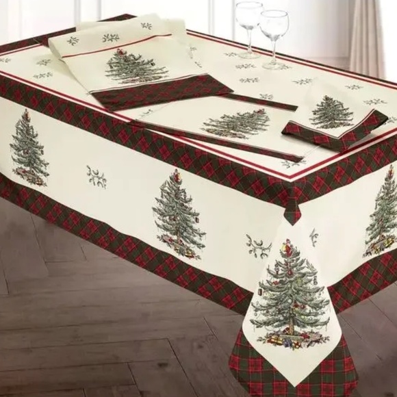 Spode Christmas Tree Tartan Dinner Napkin , Multi - Picture 2 of 4